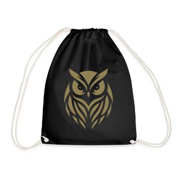 Wise Wood Owl: Tawny Owl silhouette art - Drawstring Bag - black - Front