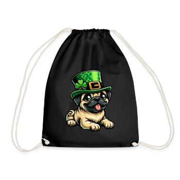 Cute Cartoon Pug St. Patrick's Day Dog - Drawstring Bag - black - Front
