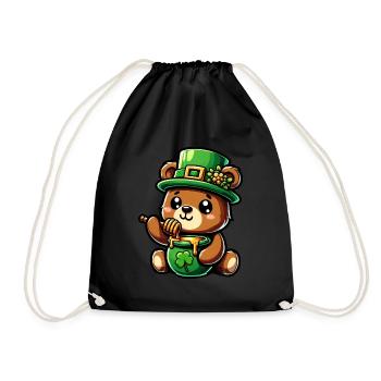 Süßer Comic St. Patricks day Bär isst Honig - Turnbeutel - Schwarz - Vorne