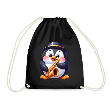 Mignon pingouin saxophone musicien dessin animé - Sac de sport léger - noir - Devant