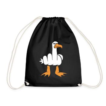 Seagull with middle finger - Drawstring Bag - black - Front