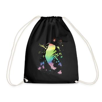 Feder Regenbogen vintage shabby cool Geschenk - Turnbeutel - Schwarz - Vorne