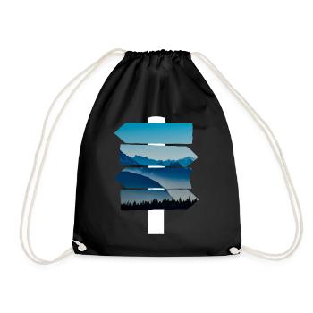 Mountains Nature Signpost Hiking - Drawstring Bag - black - Front