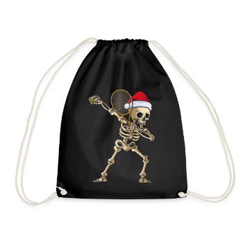 Squelette avec raquette de tennis et chapeau de Noël - Sac de sport léger - noir - Devant