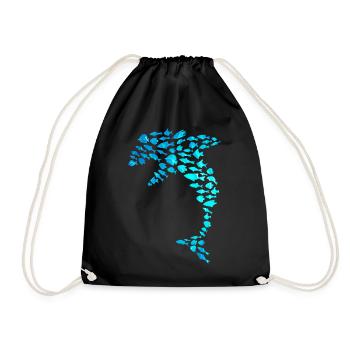 Dolphin School of Fish Sea Ocean Fish - Drawstring Bag - black - Front