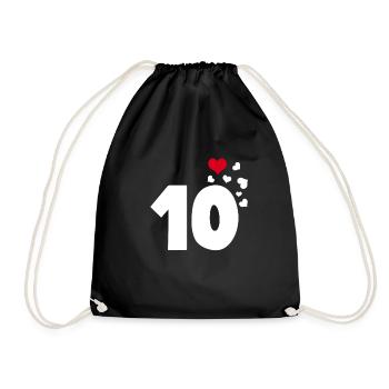 10 Herzen 10. Geburtstag - Turnbeutel - Schwarz - Vorne