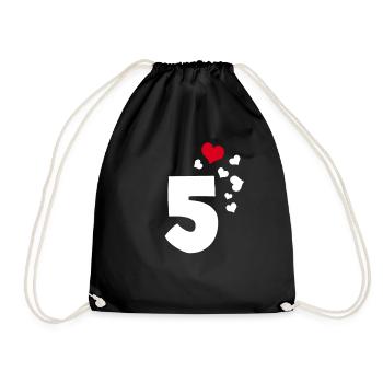 5 Herzen 5. Geburtstag - Turnbeutel - Schwarz - Vorne