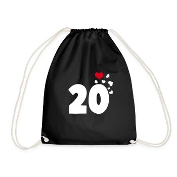 20 Herzen 20. Geburtstag - Turnbeutel - Schwarz - Vorne