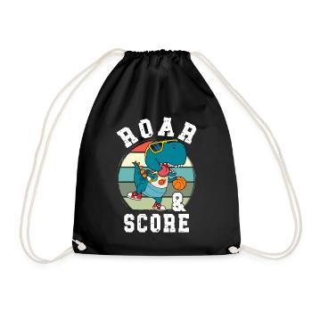 Basketball Dino T-Rex Player Sports Comic Cartoon - Drawstring Bag - black - Front