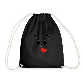 Panda Herz Geschenk Kinder funny lustig cool - Turnbeutel - Schwarz - Vorne
