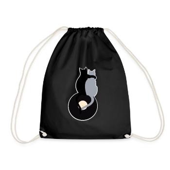 cat vinyl record friendship gift mus - Drawstring Bag - black - Front