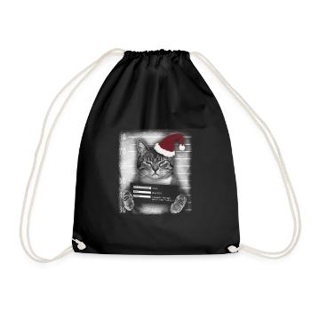 Christmas cat criminal - Drawstring Bag - black - Front