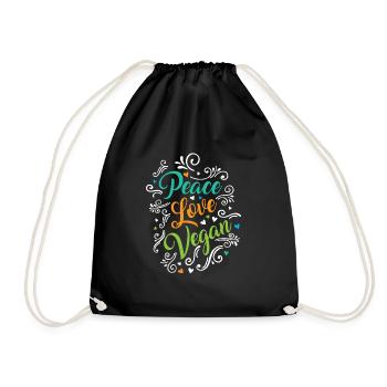 Peace Love Vegan - Turnbeutel - Schwarz - Vorne