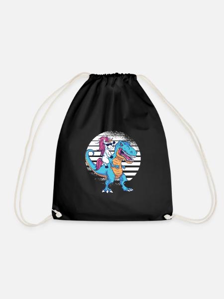 Einhorn auf Dino T-Shirt Geschenk Trex Dinosaurier - Turnbeutel - Schwarz