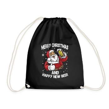 Merry Christmas and Happy New Year Beer Lover Gift - Drawstring Bag - black - Front