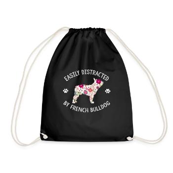 Easily Distracted By French Bulldog Frenchie Dog - Drawstring Bag - black - Front