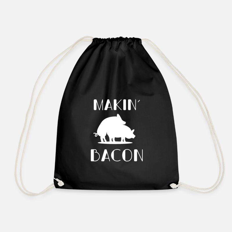 Makin Bacon Pig Funny Gift Gift Idea - Drawstring Bag - black