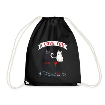 Valentine's Day Cat - Drawstring Bag - black - Front