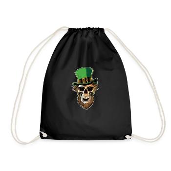 St Patricks Day Skull with Leprechaun Hat - Drawstring Bag - black - Front