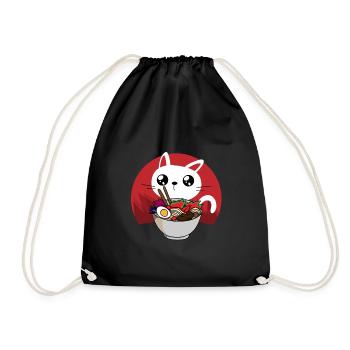 Kawaii ramen cat - Drawstring Bag - black - Front