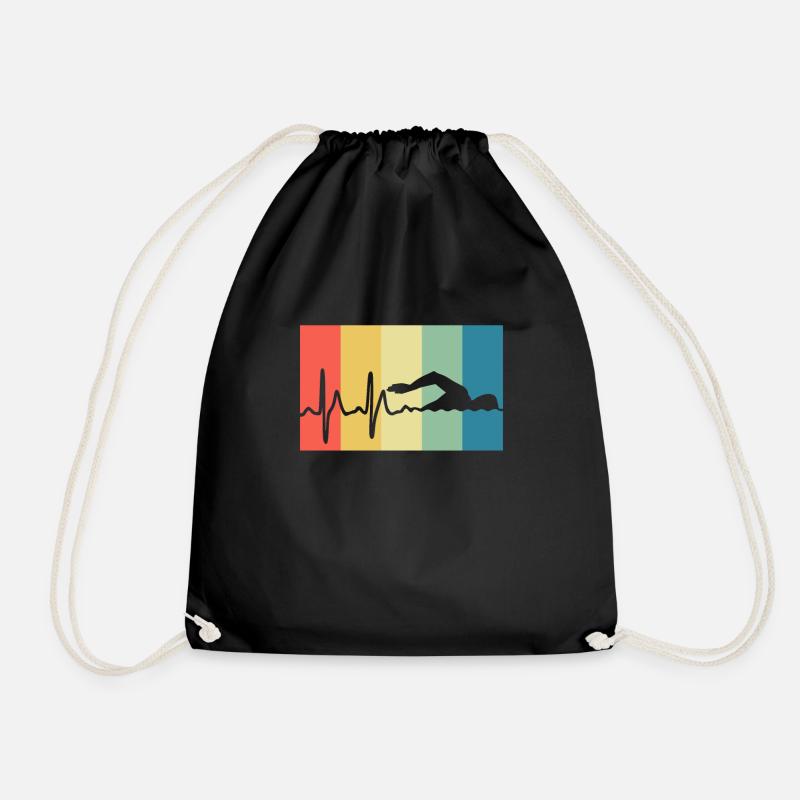 Swimming heartbeat, ECG - Drawstring Bag - black