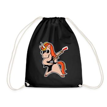 Rock unicorn with guitar gift gift idea - Drawstring Bag - black - Front