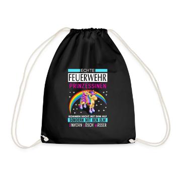 Firefighter woman unicorn saying gift - Drawstring Bag - black - Front