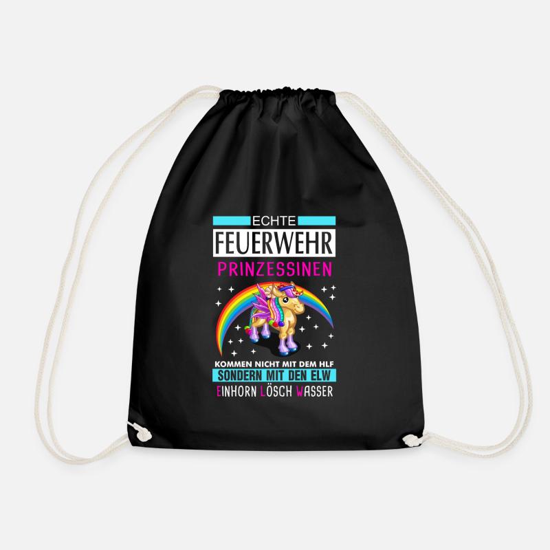 Feuerwehr Frau Einhorn Spruch Geschenk - Turnbeutel - Schwarz
