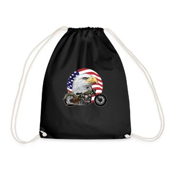 Eagle Head USA Motorcycle Biker Chopper - Drawstring Bag - black - Front