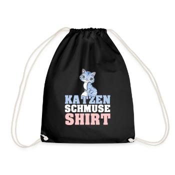 Katzen Schmuse Shirt Katze kuscheln streicheln Kat - Turnbeutel - Schwarz - Vorne