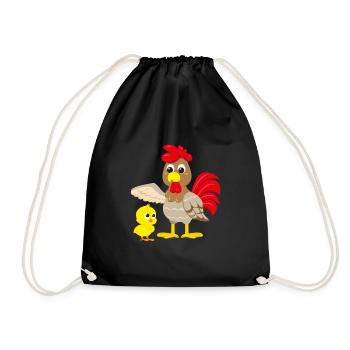 Comic Design Huhn mit Küken - Turnbeutel - Schwarz - Vorne