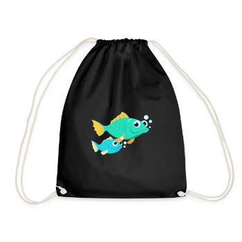 Fish with baby fish - Drawstring Bag - black - Front