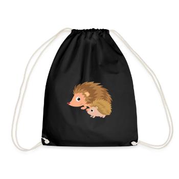 Hedgehog with hedgehog baby - Drawstring Bag - black - Front