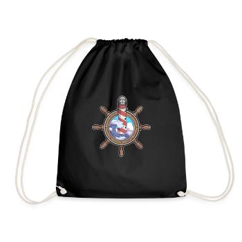 Steering Wheel Lighthouse Coast North German Gift - Drawstring Bag - black - Front