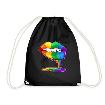LGBT Gay Pride Kuss Kussmund Schwul Rainbow Lips - Turnbeutel - Schwarz - Vorne