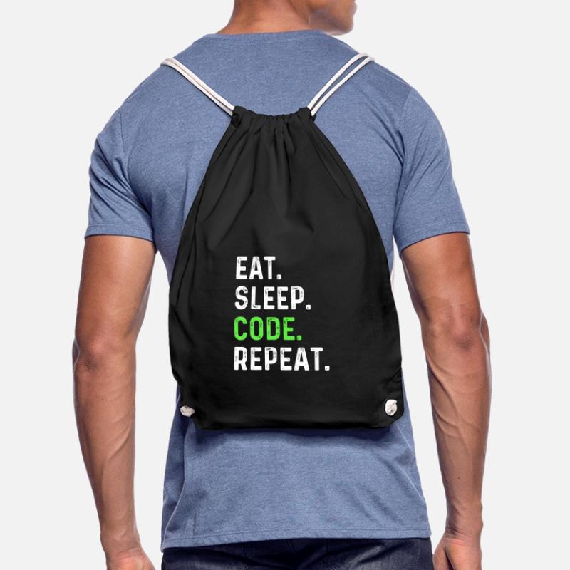 Eat sleep coding repeat Drawstring Bag