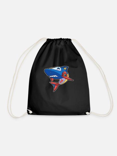 Robot shark shark predator - Drawstring Bag - black
