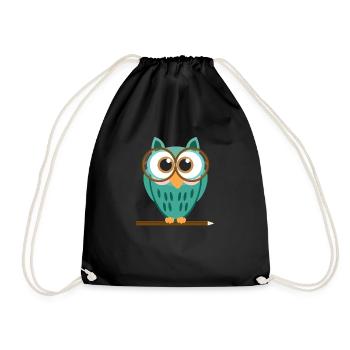 Owl with glasses and pencil - Drawstring Bag - black - Front