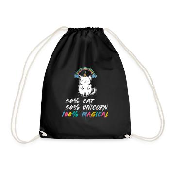 50% Cat 50% Unicorn 100% Magical Fun Cat Unicorn - Drawstring Bag - black - Front