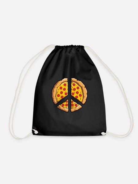 Pizza Peace Zeichen Frieden Fast Food Geschenk - Turnbeutel - Schwarz