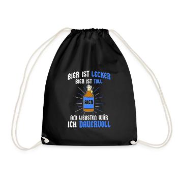 Bier lecker toll Dauervoll Spruch - Turnbeutel - Schwarz - Vorne
