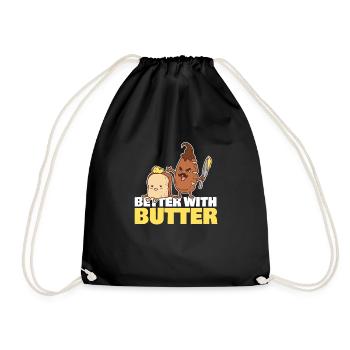 Better With Butter Bread & Pan Cool Mustache Knife - Drawstring Bag - black - Front