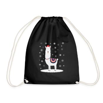 Christmas alpaca lama in the snow - Drawstring Bag - black - Front