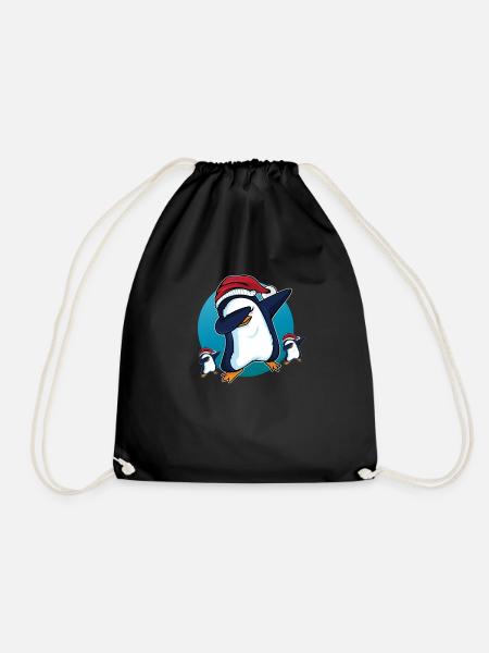 Dabbing Penguin Dab Dance Gift Birthday - Drawstring Bag - black