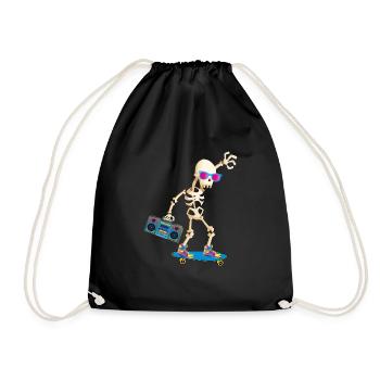 Skeleton Skateboard Party 70s 80s 90s - Drawstring Bag - black - Front