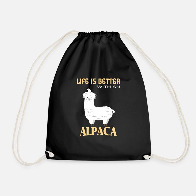 Alpacas, life is better with an alpaca - Drawstring Bag - black