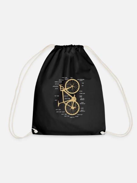 Rennrad Fahrrad Anatomie vertikal gold - Turnbeutel - Schwarz