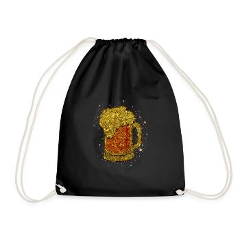 Glitzer Bierkrug Bier Geschenk Weihnachtsbier - Turnbeutel - Schwarz - Vorne