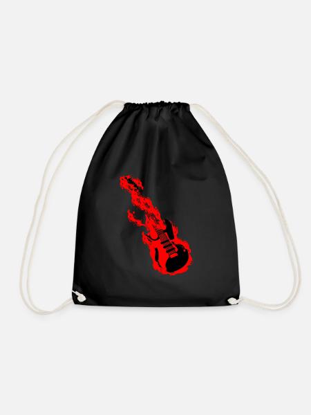 Guitar on fire rocker rock and roll guitarist - Drawstring Bag - black