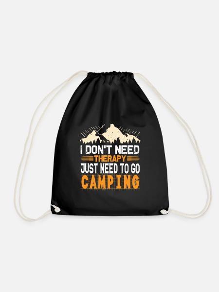 Camping is my therapy - camper, tent - Drawstring Bag - black